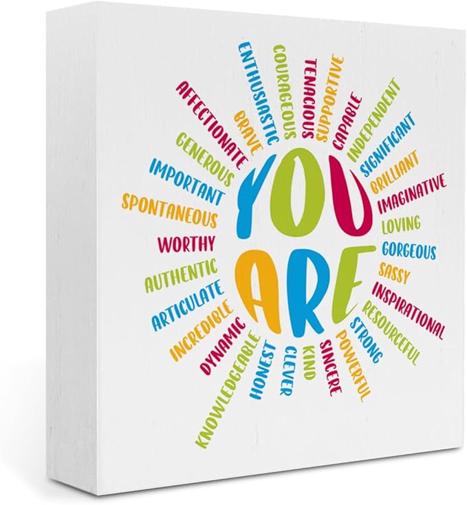 Sunshine Decor Motivational Desk Decor You Are Enough Sign Summer Decorations Wooden Box Sign for Home Office Farmhouse Table Shelf