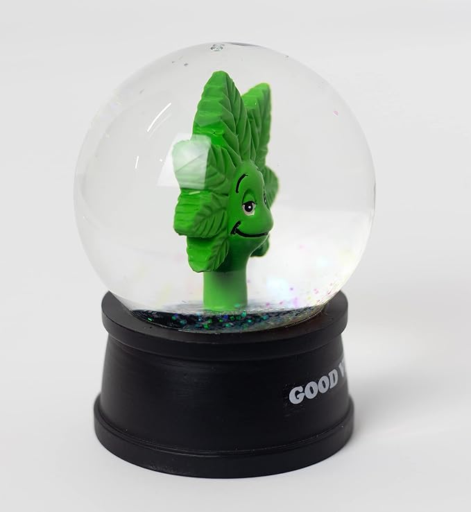 'Good Vibes' Snow Globe – Funny Stoner Meme Gift with Glitter | Cannabis-Themed Collectible, Hand-Painted Glass & Resin, 4.5"x2.75", 15 oz