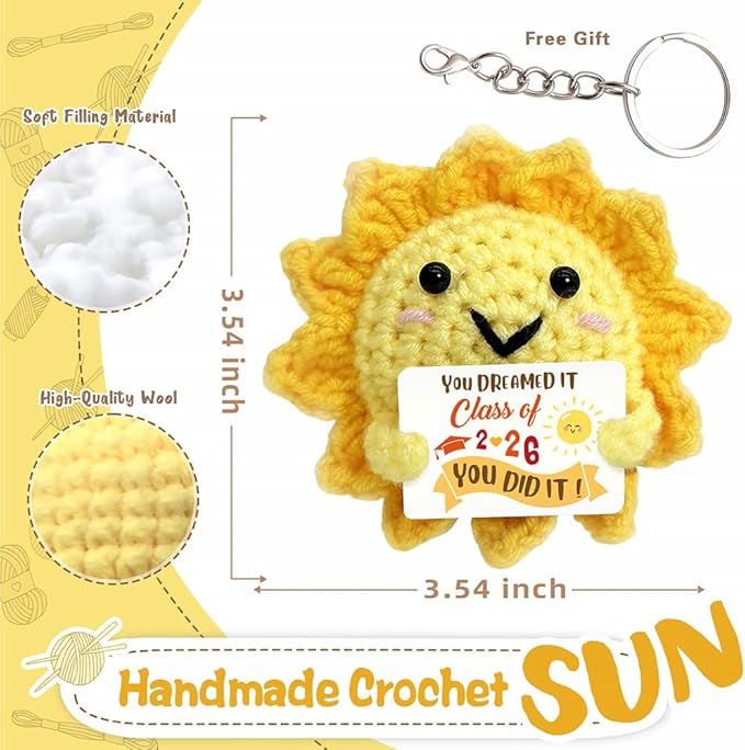 Class of 2026 Graduation Gifts Positive Crochet Sun Doll, Emotional Support Crochet Dolls - Graduation Gifts, College and Masters Graduates Congratulations Present