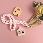 Meplait 39in Wood Bead Garland Farmhouse with Tassels,Versatile Prayer Beads Boho Chic Wall Hanging Home Decor (Pink)
