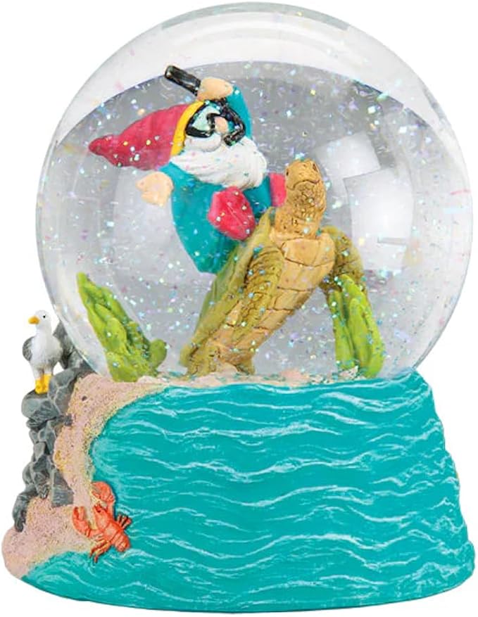 Old World Christmas Summer Coastal Gnome Snow Globe, Musical Holiday Figurine with You are My Sunshine Tune, Seasonal Decoration