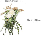 Artificial Teardrop Swag Floral Garland with Silk Flowers Ornament Handmade Reusable Suitable for Home Window, White