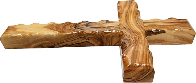Zuluf Wooden Olivewood Plain Cross For Wall decor | Large Wall Cross Christian Religious Gift | Wall Art Home Room Décor | Jerusalem Decorative Wall Cross with Holy Land Certificate | 25cm / 9.8"