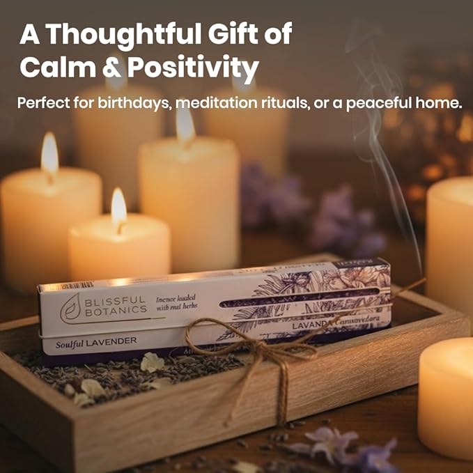 Tulasi Lavender Incense Sticks for Calming (48 Scent Sticks) | with Real Herbs | Long-Lasting 55-Minute Burn | Natural Essential Oils | Perfect for Meditation, Relaxation & Improves Sleep