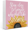 Sunflowers Pink Room Decor Sunflower Gifts for Women Spring Decor Pink Accessories Sunflower Wooden Box Sign for Home Office Desk Tabletop Shelf