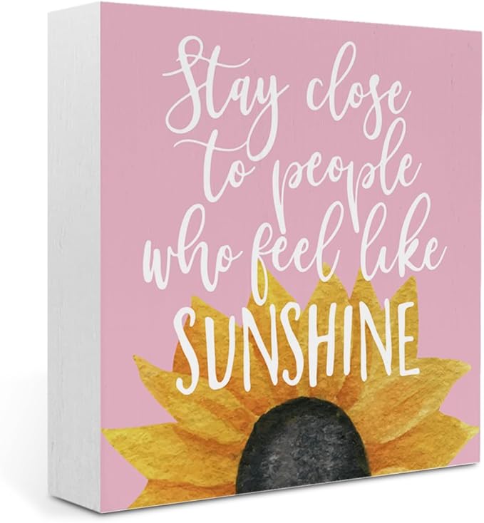 Sunflowers Pink Room Decor Sunflower Gifts for Women Spring Decor Pink Accessories Sunflower Wooden Box Sign for Home Office Desk Tabletop Shelf