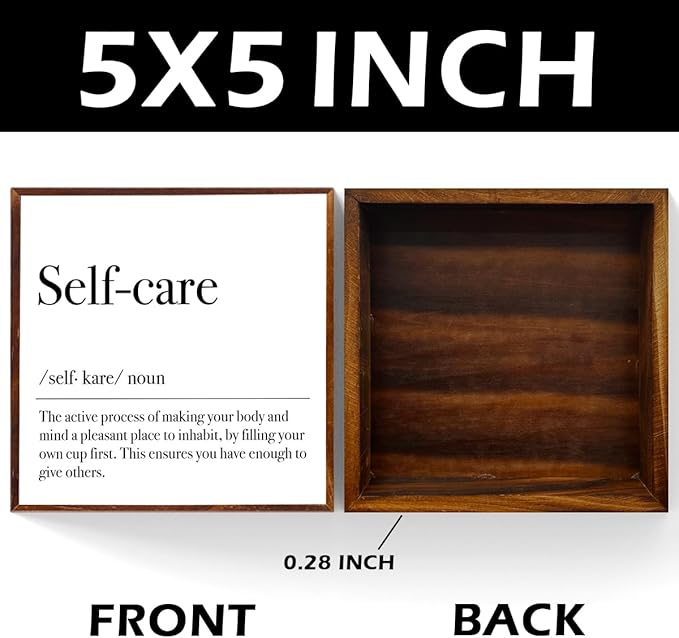 Self Care Definition Spa Decor for Spa room. Inspirational Wooden Box Sign Mental Health Rustic Office Desk Decorations Wood Plaque Home Shelf Table Decor Self Care Must Haves.