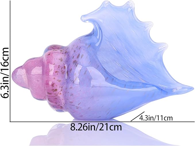 DOVDOV Hand-Blown Glass Conch Sculpture, Coastal Home Decor Conch Horn, Glass Art Seashell Ornament, Office, Living Room Tabletop Centerpiece, Bathroom Shelf top and Cabinet Decoration.