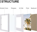 Vittanly 8x10 Picture Frames Set of 9, Shatter Resistant Plexiglass, Display 5x7 Pictures with Mat or 8x10 without Mat, Photo Frames for Wall or Tabletop, Engineered Wood, White