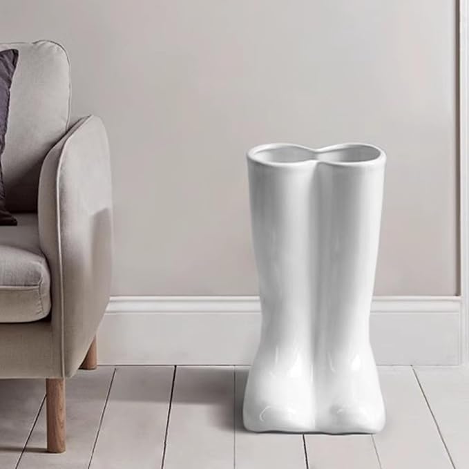 Modern White Ceramic Rain Boot Umbrella Stand Indoor,Entryway Decorative Cane Holder,Flower Vase Umbrella Holder for Living Room Hallway Office