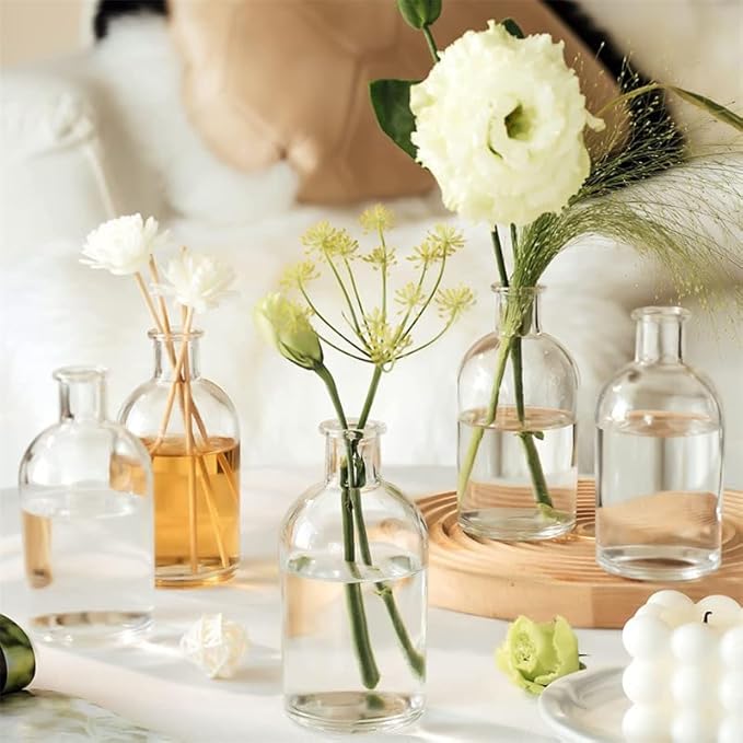 YOUEON 16 Pack Clear Glass Bud Vases, Small Bud Vases in Bulk, Glass Flower Vases for Centerpieces, Vintage Decorative Bottle Vases for Flowers, Home Decor, Wedding Reception, Office
