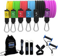 Bodylastics Patented Basic Series Resistance Band Set - 5 Resistance Bands with Snap Reduction Tech, 2 Handles, 2 Ankle Straps, 1 Door Anchor & 1 Carry Bag