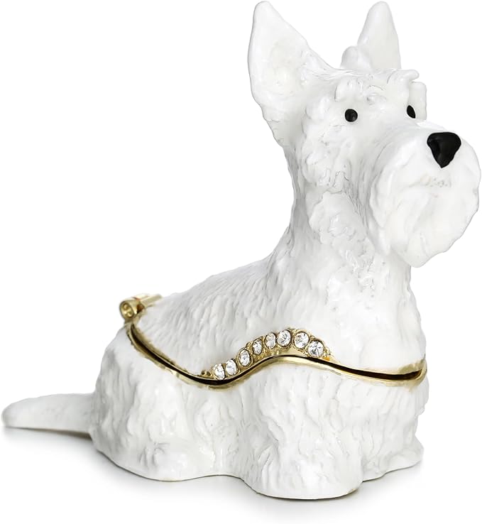 Hand Painted Trinket Box for Home Decor Accents, Enamel Hinged Jewelry Box for Bookshelf Office Table Desk Decoration, Classical Figurine Collectible Keepsake Animal Sculptures (Scottish Terrier)
