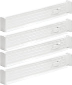 mDesign Expandable Dresser Drawer Divider with Foam Ends, Drawer Divider Locks in Place, Separators for Clothing and Accessories in Closet or Dresser Drawer, Ligne Collection, 4 Pack, White