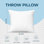 Utopia Bedding Throw Pillows (Set of 4, White) – 20 x 20 Inches Down Alternative Pillows for Bed, Sofa, and Couch - Fluffy Decorative Stuffer Pillow for Indoors & Outdoors