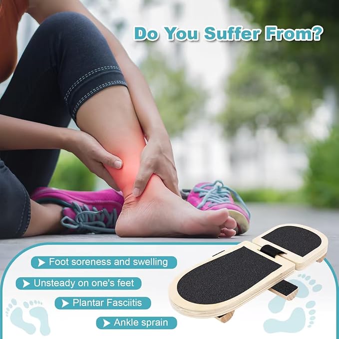 Ankle Balance Board - Adjustable SingleLeg Balance Board — Ankle Strengthener with Plantar Fasciitis Massage Ball and Two Resistance Bands, Suitable for Sprain Rehabilitation, Stability Training, Physical Therapy, and Plantar Fasciitis Recovery