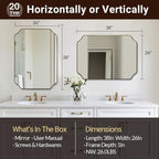 ANDY STAR 26"x38" Gold Mirror, Brushed Brass Scalloped Wall Mirror, Unique Rectangle Mirror, Bathroom Mirror in Anti-Rust Stainless Steel Metal Frame, 1’’ Deep Wall-Mounted Vertically/Horizontally