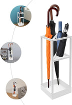 20 Inch Square Umbrella Stand, Metal Umbrella Rack Storage with shelf and Drip Tray, Entrance Umbrella Organizer for Storing Umbrellas, Hiking Poles, Canes (White)