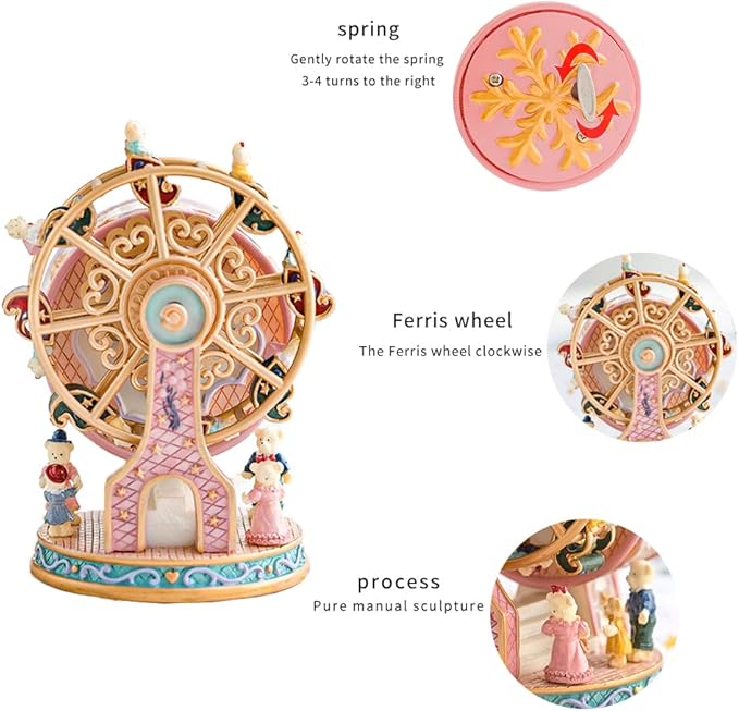 LOVE FOR YOU Gift Wrapped Music Box Bear Ferris Wheel Musical Decoration for Girls Kids Sister Son Daughter Mom Granddaughter Grandma Niece Children Women Christmas Birthday Presents Gifts