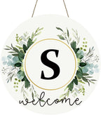 Monogram Letter S Wreaths for Front Door Wreath Wooden Welcome Sign for Front Door Decor Floral Family Last Name Initial House Warming Spring Summer Porch Rustic Wall Home Kitchen Boho Decorations