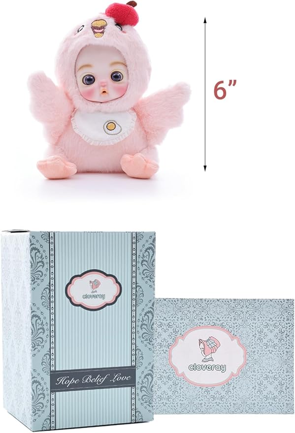 6" Hand-Painted Porcelain Face Doll with Acrylic Cotton Body, Small Ceramic Collectible Doll for Shelf & Desk Decor, Aesthetic Home Display, Collectors & Unique Birthday Gift (Pink)