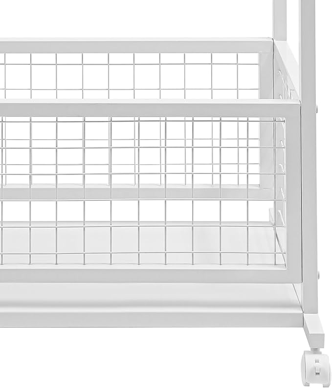 16-Layer Scarf Display Stand, Rolling Scarf Organizer Holder Hanging Rack with Wheels & Storage Basket for Retail Store Boutique Display Bedroom, W26.5*D16.9*H59in (White)