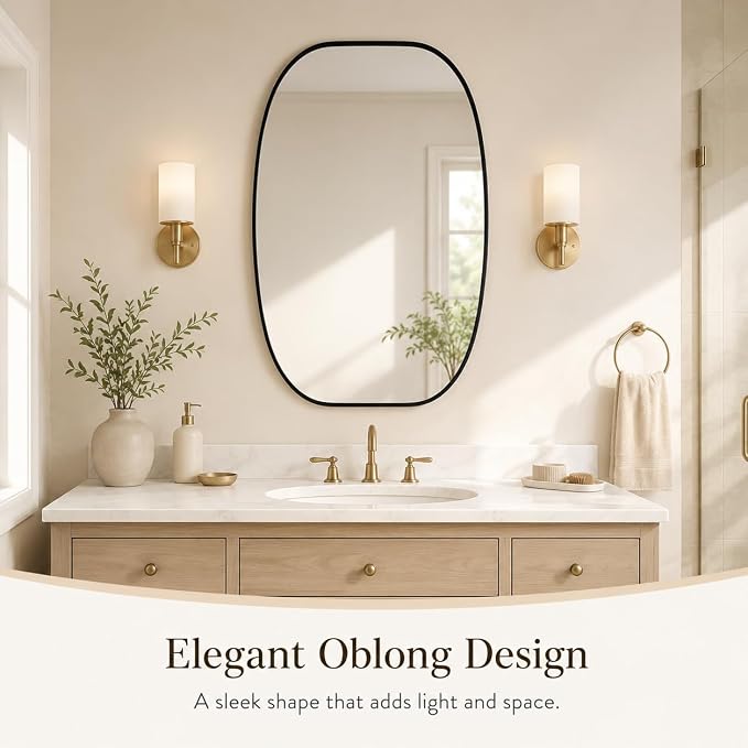 USHOWER Black Oval Arch Bathroom Mirrors for Over Sink, 24x36 Inch Bathroom Vanity Mirror for Bathroom, Bedroom, Vanity, Entryway, Aluminium Frame, Anti-Rust, Modern Wall Decor