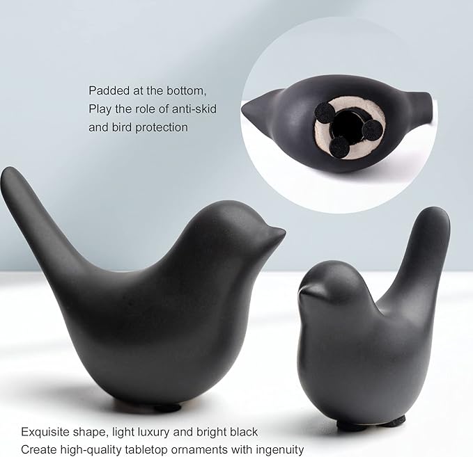 Notakia Small Birds Statues Home Decor Modern Style Decorative Ornaments for Living Room Decor, Bedroom, Office Desktop, Cabinets (Black 2Pcs Birds)