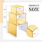 Chuangdi 2 Sets Acrylic Display Risers, Product Stand, Jewelry Display Riser Shelf Showcase Fixtures for Dessert Cupcake Candy Figure Treat Action Showcase (Gold,Medium Set)