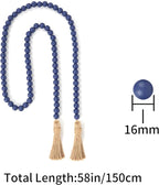 58in Wood Bead Garland with Tassels, Farmhouse Rustic Country Decor Prayer Boho Wall Hanging Decoration (Navy Blue)