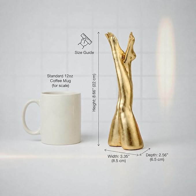 Golden Legs Sculpture - Elegant Resin Statues for Aesthetic Shelf Decor, Office Desktop & Cabinets | 3.35" D x 1.57" W x 8.46" H, Straight Legs