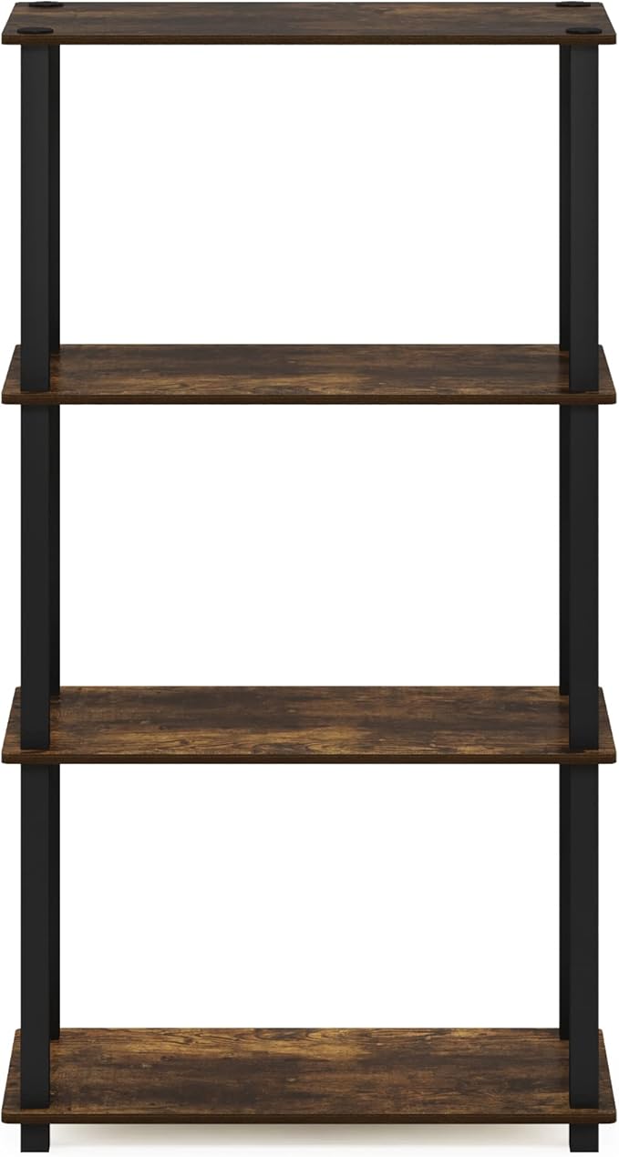 Furinno TURN-S-TUBE Storage Shelves, 4-Tier Book Shelf, Corner Shelf, Toolless Open Shelves, for Organization and Storage, Living Room, Garage, Home Office, Amber Pine