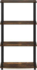 Furinno TURN-S-TUBE Storage Shelves, 4-Tier Book Shelf, Corner Shelf, Toolless Open Shelves, for Organization and Storage, Living Room, Garage, Home Office, Amber Pine