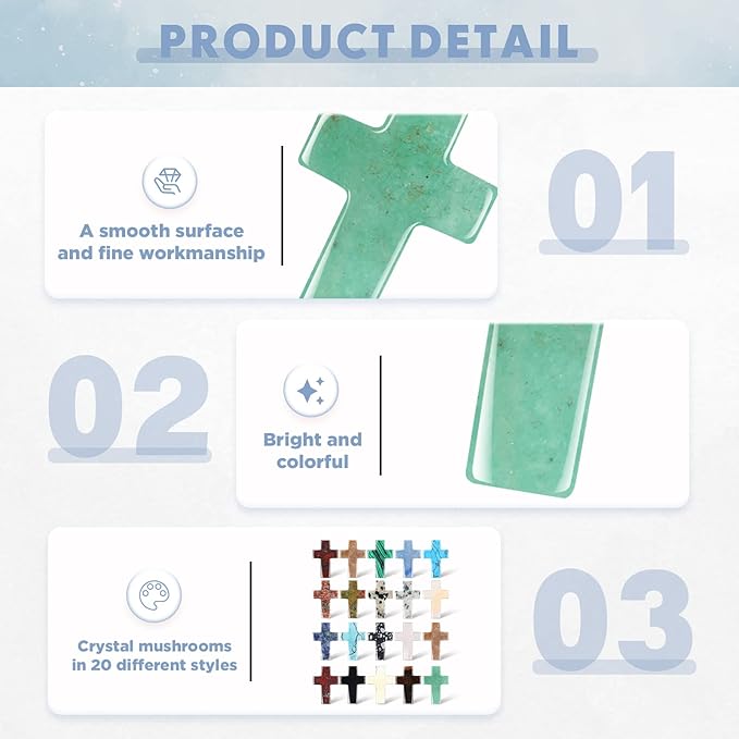 Nuenen 50 Pcs Cross Charm for Women Man Celebration Grad Decor Crystal Pocket Cross Necklace Natural Worry Stone Gift for Jewelry Making Craft Festival Decor (0.71 x 0.98 x 0.24 Inch,Classic)