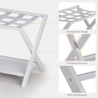 HITNET White Luggage Rack, Folding Suitcase Stand, Bamboo Luggage Holder with Storage for Guest Room Bedroom Hotel