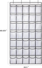 35 Pockets Over the Door Shoe Organizer, Hanging Shoe Organizer for Door with 35 Mesh Pockets Large Capacity Shoe Hanging Storage Bag with 4 Metal Hooks (White-1Pack)