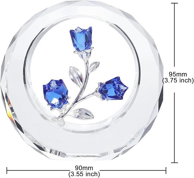 LONGWIN Crystal Tulips Flower Figurines with a Outer Circular Ring, Glass Spring Bouquet Collectible Figurines Home Decor Cobalt Blue