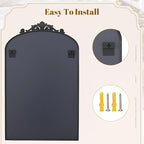 VooBang 24x36 inch Vintage Arched Bathroom Mirror - Gorgeous Wall Vanity Mirror with Beautiful Retro Top and Bottom Engraving Process Frame for Entryway Hallway Living Room, Black