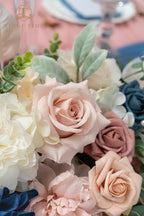 TINGE TIME Artificial Sweetheart Flower Swag with Tablecloth and Table Runner, Pack of 3 Floral Arrangement for Wedding Sweetheart Table Centerpiece Decoration (Dusty Rose & Navy Blue)