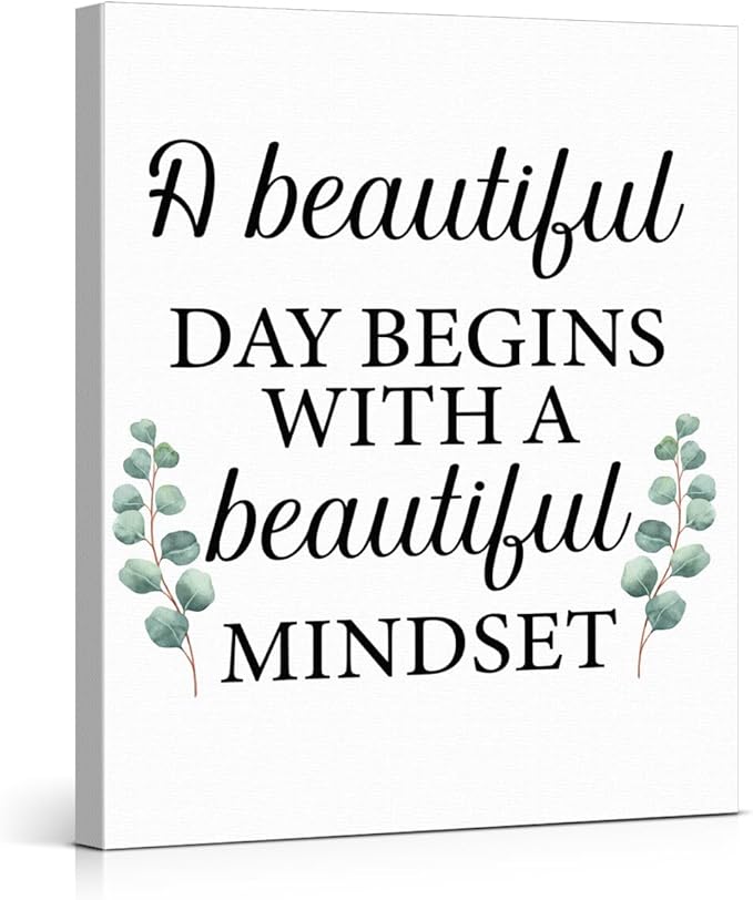 Motivational Eucalyptus Wall Art Decor, Inspirational Green Botanical Pictures Positive Quotes Canvas Painting Posters for Office Living Room Bedroom Decoration (8 X 10 Inches, Framed)