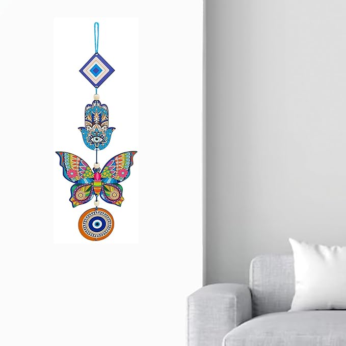 Decorative Bird Mobile Wall Hanging, Colorful Swallow Design with Flowers, Traditional Tattoo Style Art (Butterfly_Hanging_D_2)