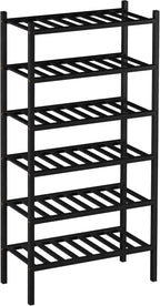 6-Tier Bamboo Small Shoe Rack, Free Standing Wood Shoe Shelf Storage Organizer for Closet Entryway Stackable (Black)