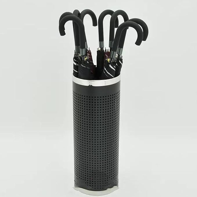 LINKIO Entrance Free-Standing Umbrella Stand Metal Round Umbrella Stand Rack, Freestanding Umbrella Bins Bucket Cane Holder for Umbrella, Cane, Walking Stick Long Umbrella Cane Stand (Color : Silver)