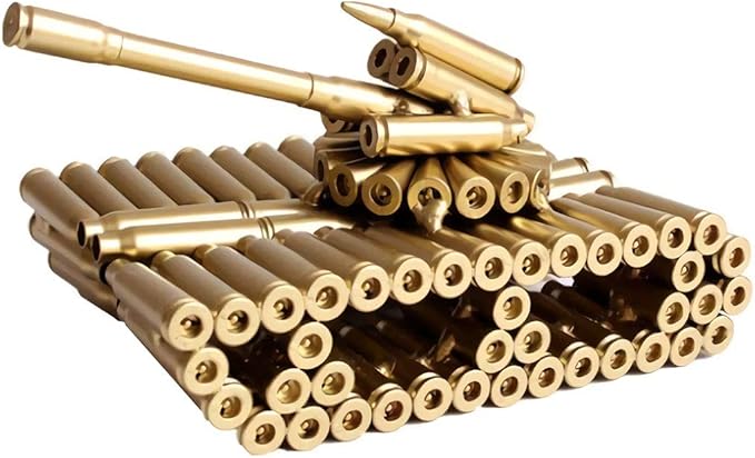 Bullet Shell Casing Shaped Army Tank Metal Sculpture,Great Decorative Artwork Model Gift for Home,Study Room Decorations (Gold Disc Style)