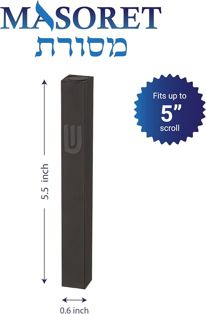 Aluminum Mezuzah Case - Black Matte Tone Modern Design 5" 12cm Hebrew Parchment Scroll Case
