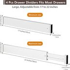DUCOO 4 PCS Drawer Divider, 17"-22" Adjustable Bamboo Drawer Dividers Organizers, Expandable Separators for Kitchen, Clothes, Dressers, Home, Office, White