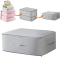 Ultra Space Saving Self Compression Organizer, Upgraded Space Saving Self Compression Organizer Space Bags, Premium Comforter Packaging Cube Bedding Storage Bag (Light Grey, Large 54×42×30cm)