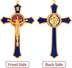 TALPGOD St Benedict Crucifix Blue 7 Inch,Crucifix Wall Cross for Catholic Decor,Jesus Christ Hanging Cross Wall Art Decor,Escapularios Catolicos,Saint Benedict Medal for Home Decoration