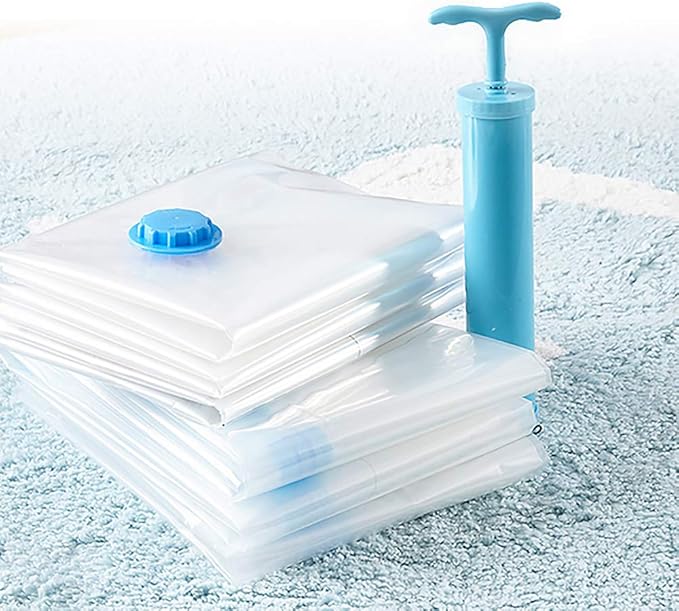 Vacuum Storage Bags Space Saving Bags for Comforters Clothes Pillow Bedding Blanket Storage, Double Zip Lock Seal & Leak Valve, Free Travel Hand Pump Included (6 Pack Medium - 28 * 20 inches)