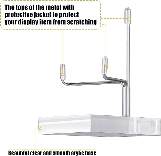 Suzile 4 Pcs Adjustable Metal Arm Display Stand Easel with Acrylic Base Rock Display Easel Holder Acrylic Crystal Clear Plate Stand for Geodes Mineral Agate(Silver,2 x 2 x 3 Inch)